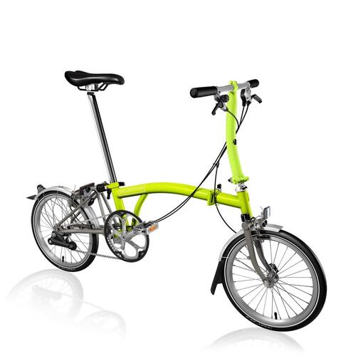 Skladací bicykel Brompton jednofarebný TITÁNOVÝ (FARBA: Lime Green; S-TYP; 1 rýchlostný)
