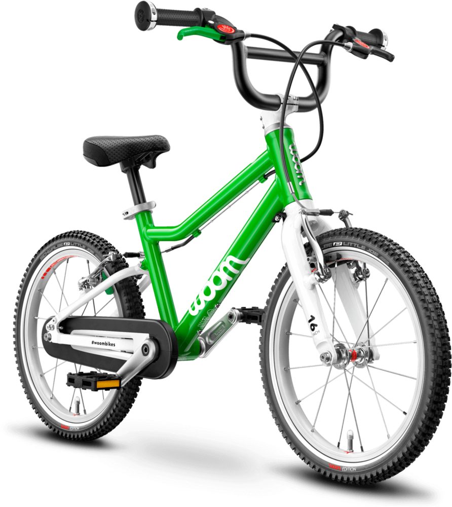 Detský ľahký bicykel WOOM 3 (Zelený, Osvetlenie Woom, ZÁMOK LOKKI: červený, Stojan woom 3)