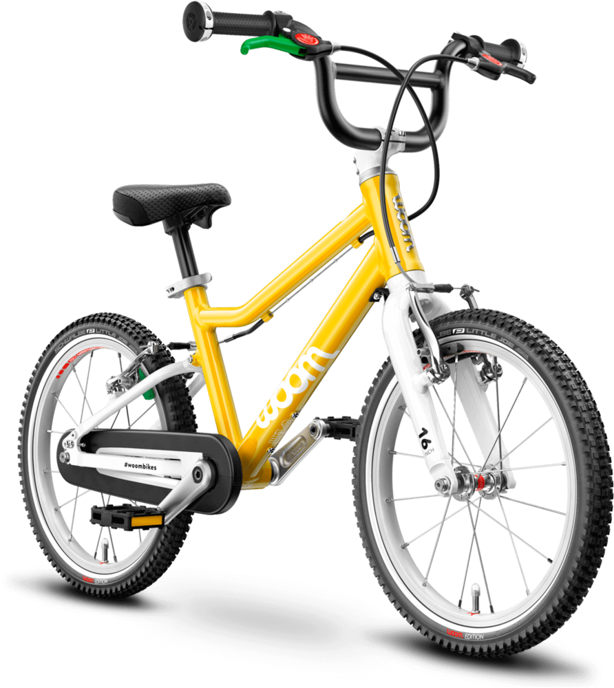 Detský ľahký bicykel WOOM 3 (Žltý, Osvetlenie Woom, ZÁMOK LOKKI: čierny, Stojan woom 3)